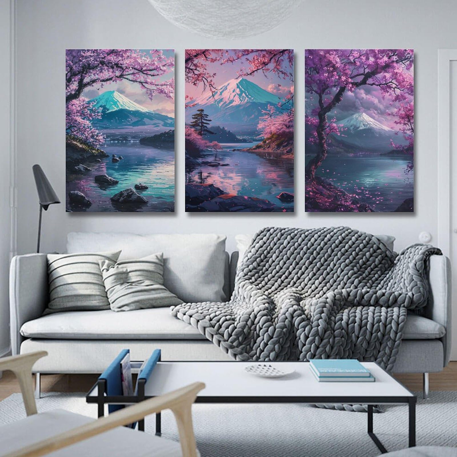 Amazon.co.jp: 3枚 富士山と桜が引き立て合う 絵画 インテリア